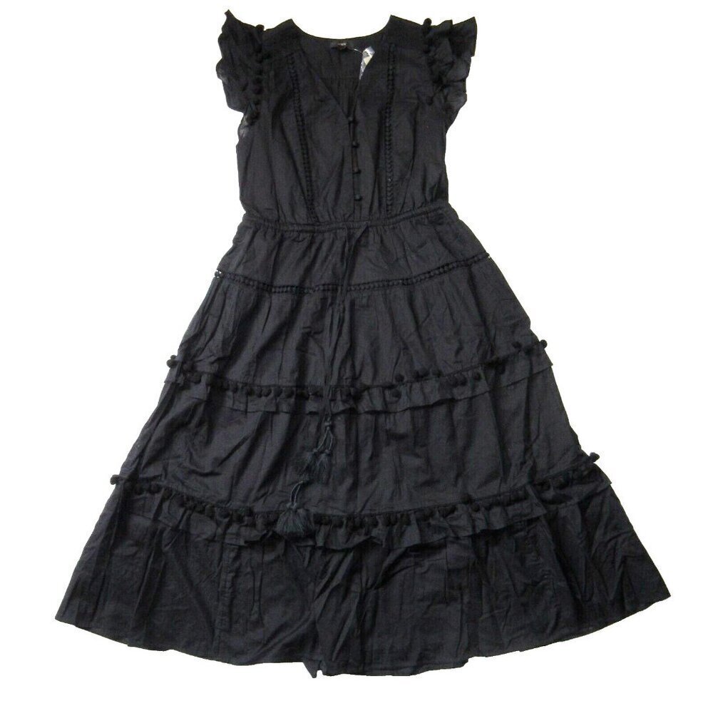 NWT J.Crew Pom-pom Midi in Black Cotton Voile Tiered Dress 6 $128 - Picture 4 of 9